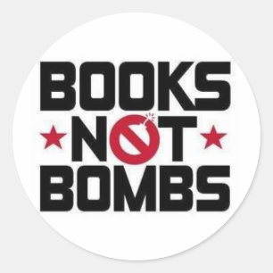 books not bombs classic round sticker