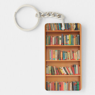 Books on Bookshelf Background Key Ring