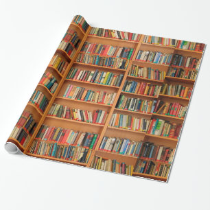 Books on Bookshelf Background Wrapping Paper