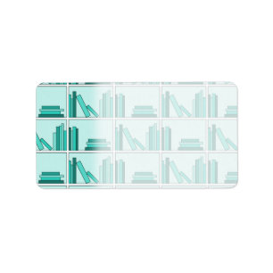 Books on Shelf. Design in Teal and Aqua. Label