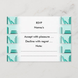 Books on Shelf. Design in Teal and Aqua. RSVP Card