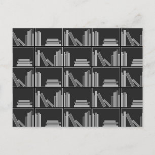 Books on Shelf. Grey, Black and White. Postcard