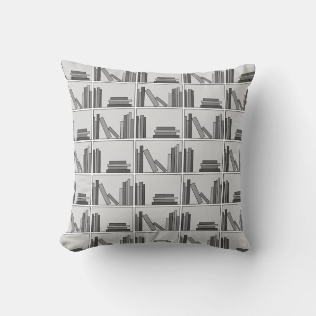 Books on Shelf. Monochrome. Cushion (Front)