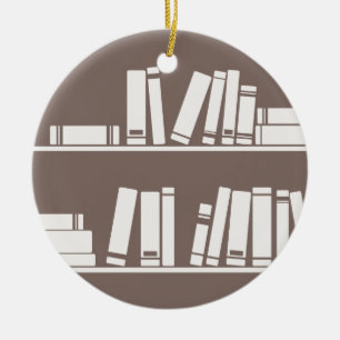 Books on the shelf for reading lover or wise guy ceramic tree decoration