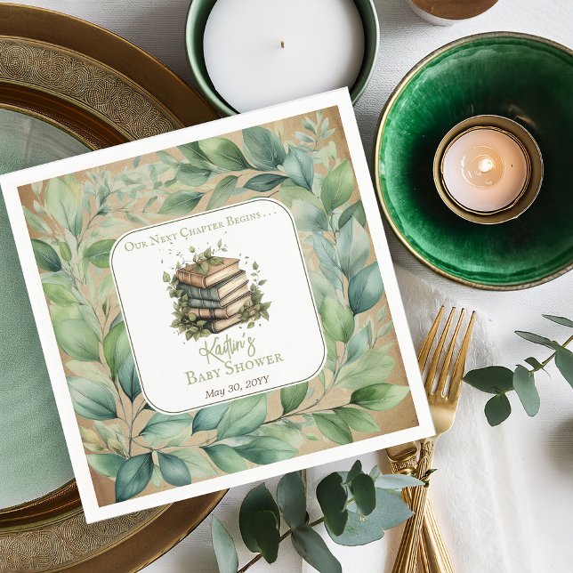 Books Our Next Chapter Begins Baby Shower Napkin (Rustic Vintage Look Elegance "Our Next Chapter Begins . . ." Books and Leaves Baby Shower Napkins)