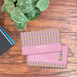 Books Pattern Sub Teacher Pink Business Card