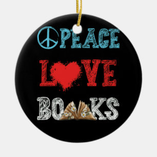 Books Peace Love Books worm Book Nerd Book Lover Ceramic Tree Decoration