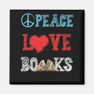 Books Peace Love Books worm Book Nerd Book Lover Magnet