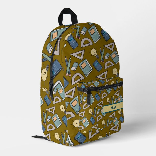 Books, Protractors, Notebooks and Ideas Printed Backpack (Back Corner Left)