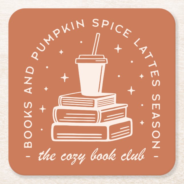 Books & Pumpkin Spice Season Square Paper Coaster (Front)