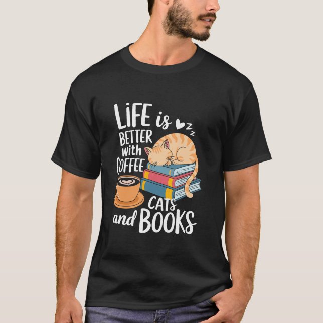 Books Reading Novelty Funny Cats Books Lover T-Shirt (Front)