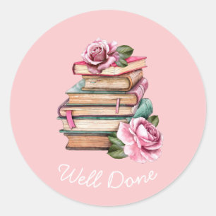 Books reading well done teaching classic  classic  round sticker