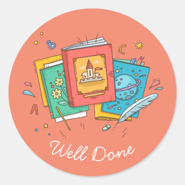 Books reading well done teaching classic  round sticker (Front)
