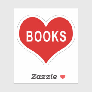 BOOKS Red Love Heart Vinyl Sticker