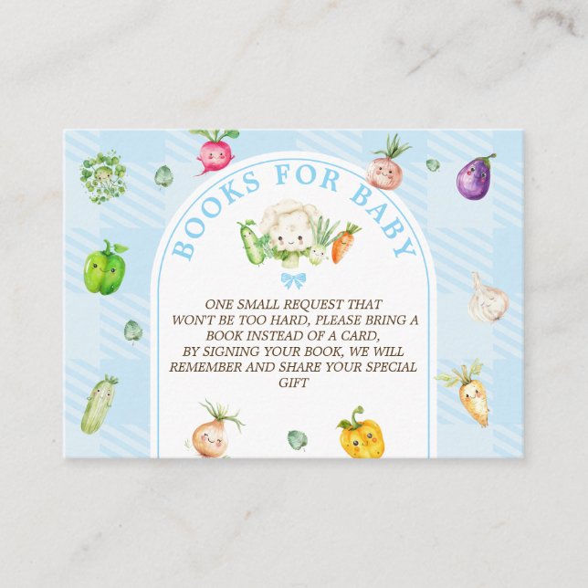 Books Request Blue Farmers Market Baby Shower Enclosure Card (Front)