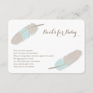 Books Request Boho Feather Blue and Grey Enclosure Card