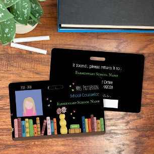 Books School Counsellor Black Photo ID Badge
