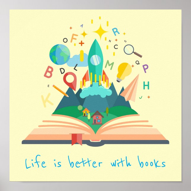 Books slogan classroom or library kid's room poster (Front)