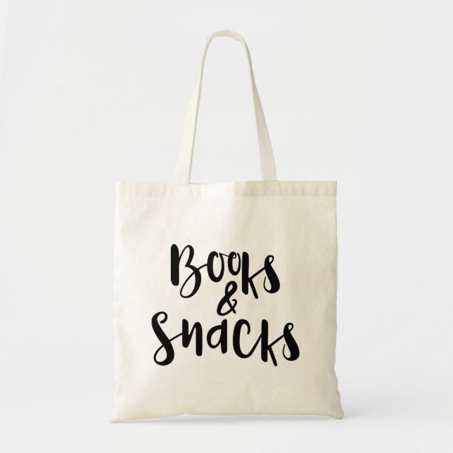 “Books & Snacks” Reusable Tote Bag (Front)