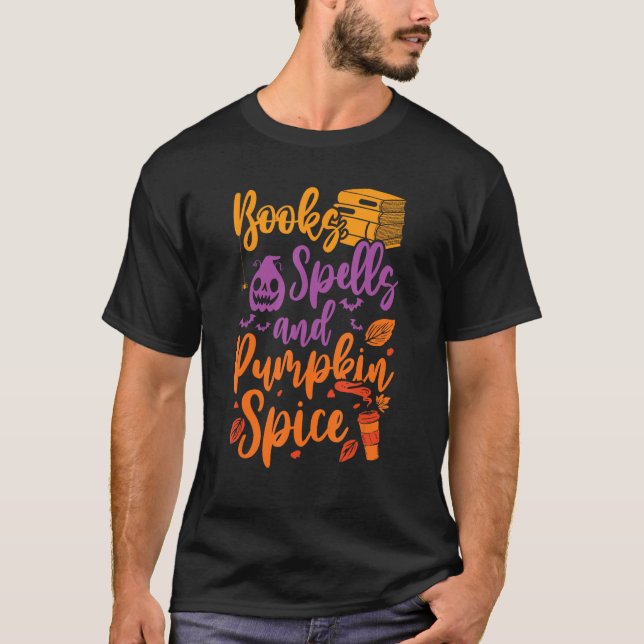 Books Spells Pumpkin Spice Book  Cute Ghost Hallow T-Shirt (Front)