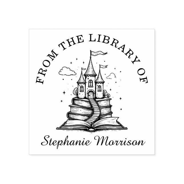 Books Stack Fairy Castle Name Stamp Ex Libris (Imprint)