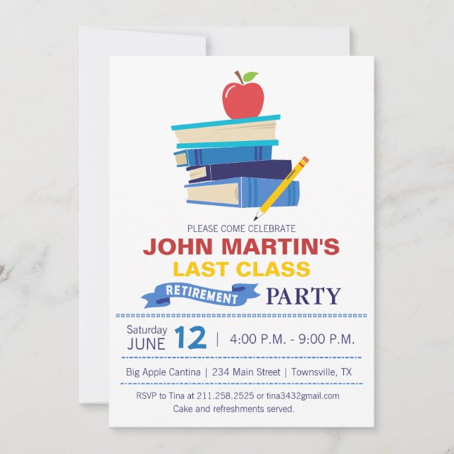 Books Stacked Teacher Retirement Invitation (Front)