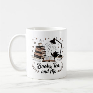 Books Tea and Me Cosy Minimalist Black White Coffee Mug