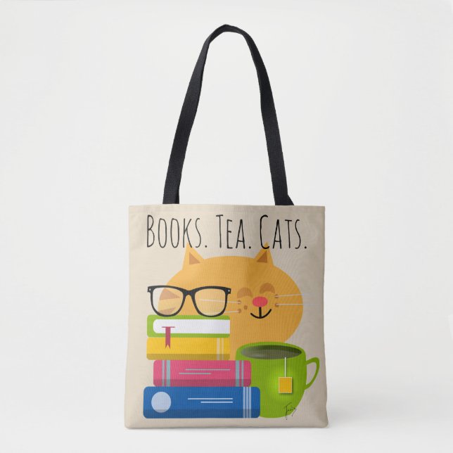 Books.Tea.Cats. Life is purrfect! Tote Bag (Front)