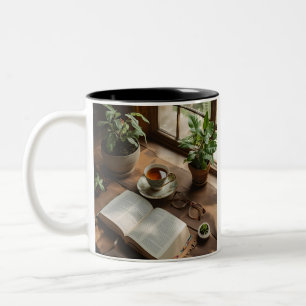 Books & Tea Club Cosy Aesthetic for Book Lovers Two-Tone Coffee Mug