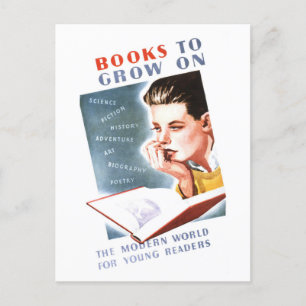 "Books to Grow On" Vintage Library Poster Postcard