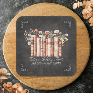 Books with Flowers and Quote on Black Chalkboard Square Sticker