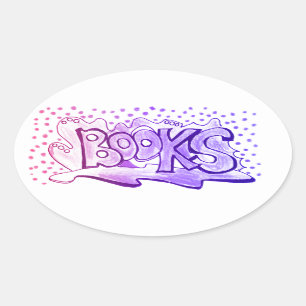 Books word handlettering oval sticker
