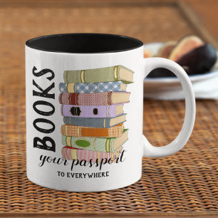 Books Your Passport To Everywhere Book Lovers Two-Tone Coffee Mug