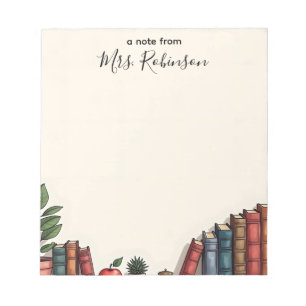 Bookshelf & Apple Personalised Teacher Notepad