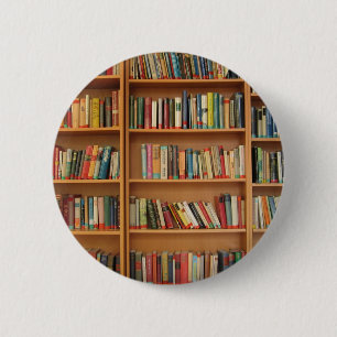 Bookshelf background 6 cm round badge