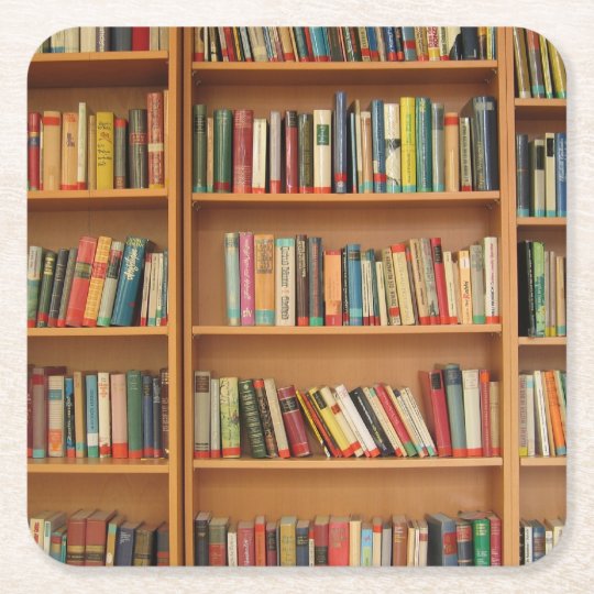 Bookshelf Background Square Paper Coaster Zazzle Co Uk