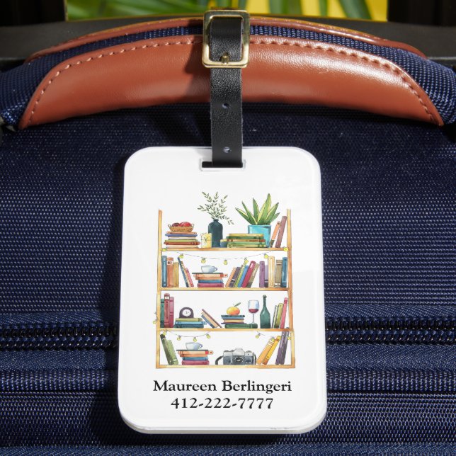 Bookshelf Book Lover Personalised Luggage Tag (Front Insitu 2)