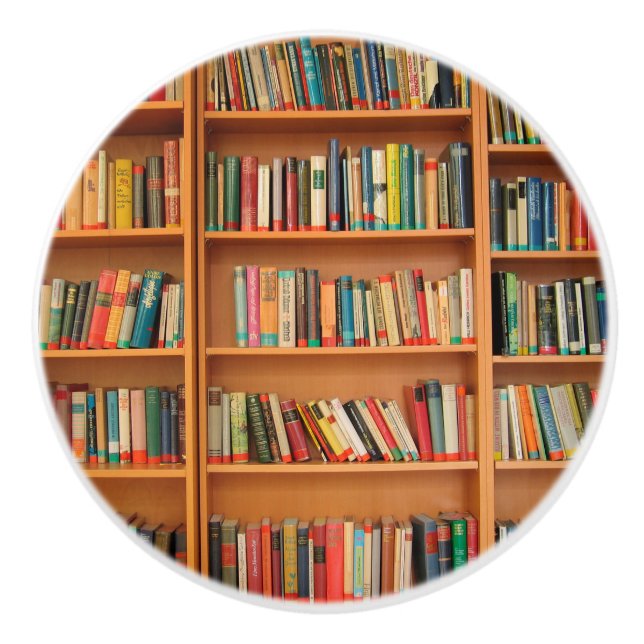 Bookshelf Books Library Bookworm Reading Ceramic Knob (Front)