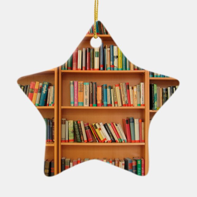 Bookshelf Books Library Bookworm Reading Ceramic Tree Decoration (Front)