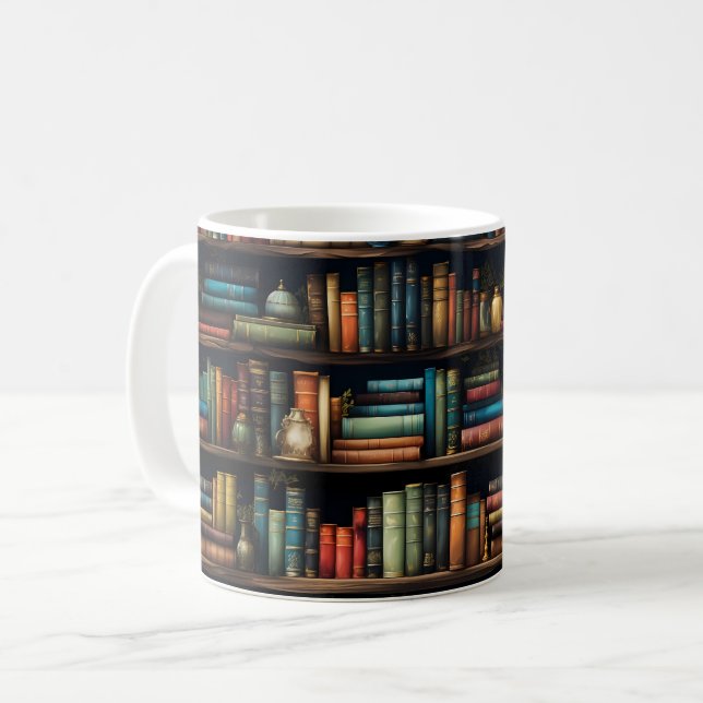 Bookshelf Books Library Bookworm Reading Coffee Mug (Front Left)