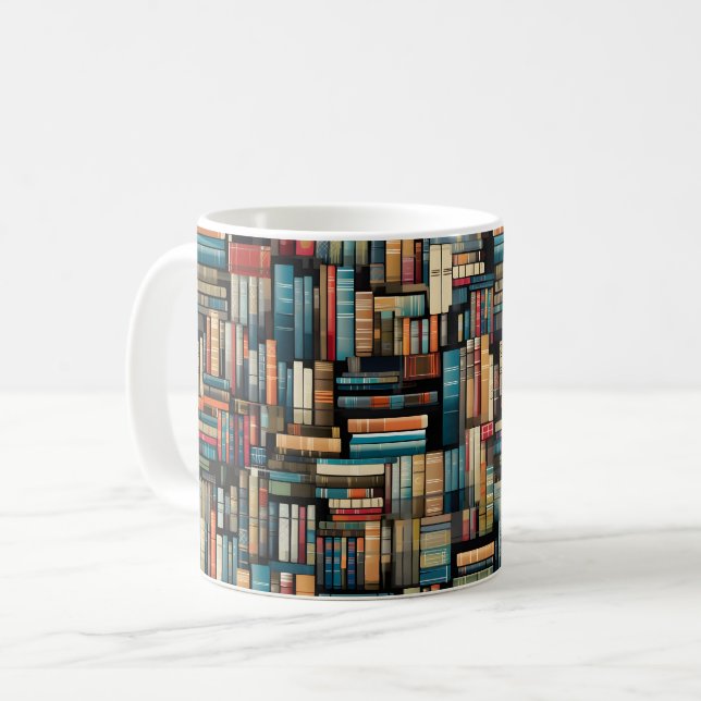 Bookshelf Books Library Bookworm Reading Coffee Mug (Front Left)
