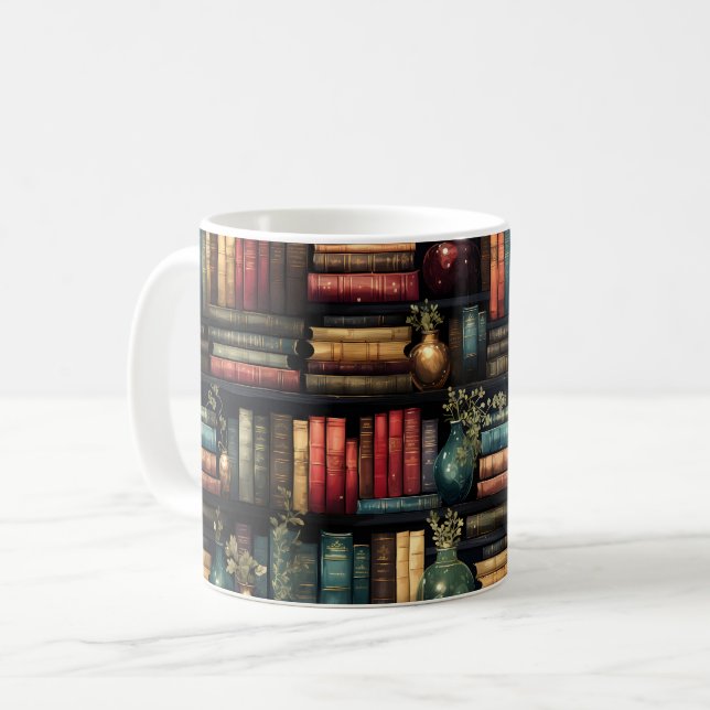 Bookshelf Books Library Bookworm Reading Pattern Coffee Mug (Front Left)