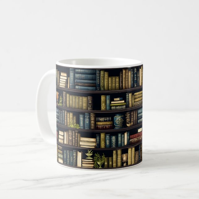 Bookshelf Books Library Bookworm Reading Pattern Coffee Mug (Front Left)