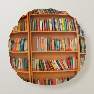 Bookshelf Books Library Bookworm Reading Round Cushion