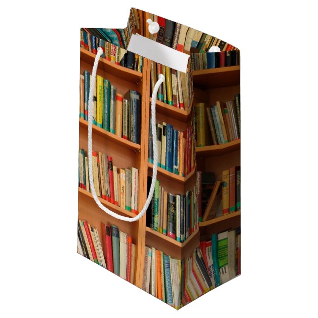 Bookshelf Books Library Bookworm Reading Small Gift Bag (Front Angled)