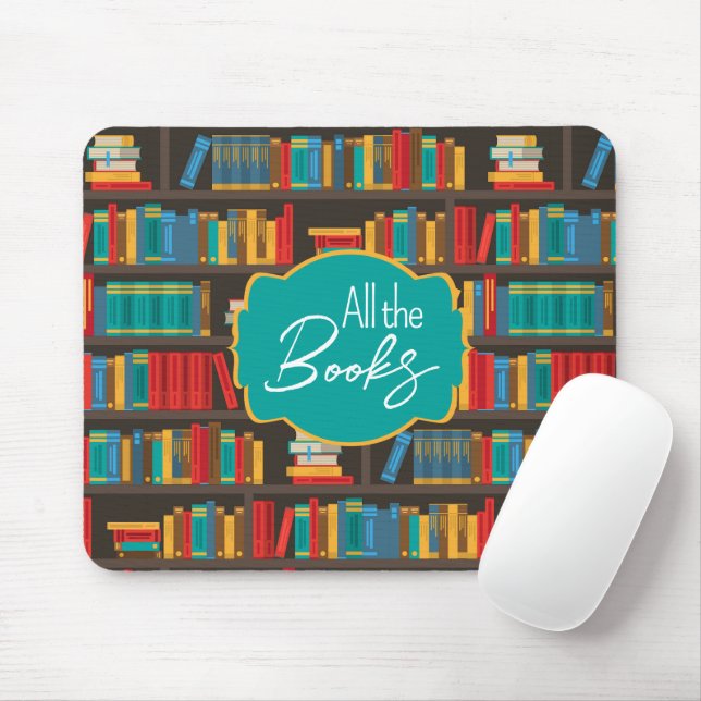 Bookshelf Reading Love Mouse Mat (With Mouse)