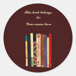 Bookshelves Bookplate Classic Round Sticker
