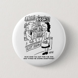 Bookshop Customer asks Shopkeeper a Question 6 Cm Round Badge