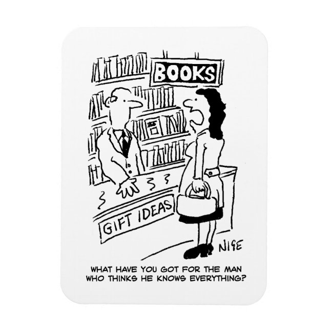 Bookshop Customer asks Shopkeeper a Question Magnet (Vertical)