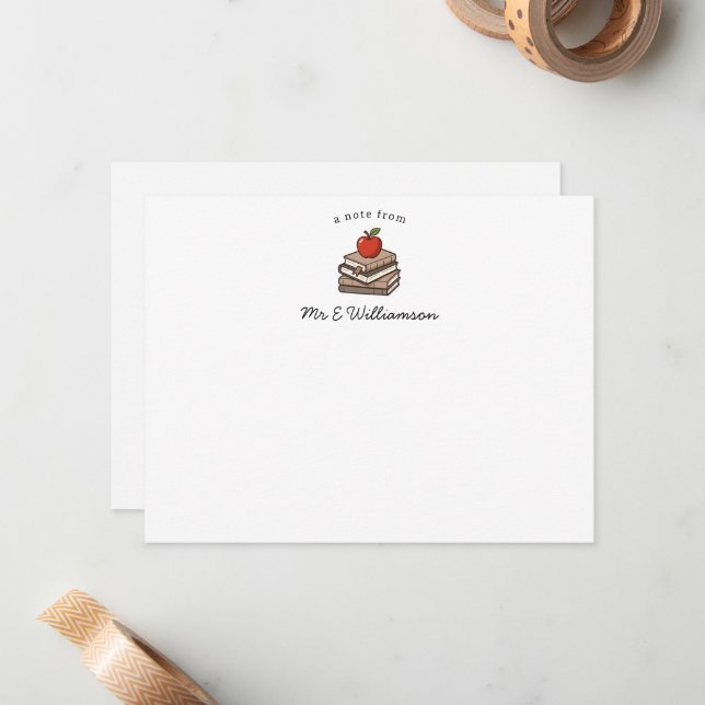 Bookstack and Apple Personalised Teacher  Card (Front/Back In Situ)